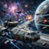 design epic spaceships and space battle scenes , sci fi art