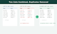 merge and remove duplicates from your lists or spreadsheets