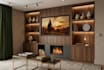 create modern TV wall design, firebase cabinet and led lighting, 3d rendering