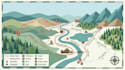 design hiking trail map, campground map and tourism location map