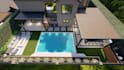 landscape design, garden design, backyard, swimming pool, and render images