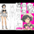 draw anime reference sheet with expressions and poses