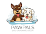 create cute dog and pet grooming logo