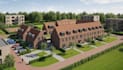 model modern townhouse development,semi detached house design,urban space render