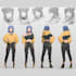 create anime oc reference sheet with outfits and expressions
