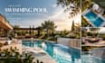 design backyard, pool and outdoor living space with realistic 3d lighting render