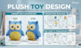 3d model plush ref sheet teck pack, custom plushie mascot concept art oc design
