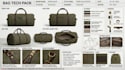 design bag tech pack, tote, backpack tech pack, handbag and duffle bag tech pack