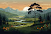 create flat landscape illustration of nature