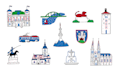 create flat vector illustrated buildings and landmarks