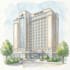 sketch architecture building with watercolor rendering