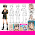 draw an anime oc character sheet with detailed reference poses