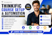 create a professional thinkific online course website, student onboarding setup