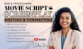edit, proofread and format screenplay feature film script movie script editing