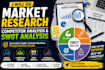 do market research, competitor analysis, and swot analysis