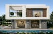 cgi render for beach villa,3d duplex house exterior, outdoor lounge layout,patio