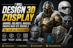 design high quality 3d cosplay helmets masks armor props