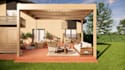 visualize outdoor patio, pergola, deck design, garden layout, exterior rendering