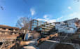 recraft apartment sloped building,resolution rendering,driveway,architecture cgi