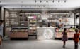redesign ice cream shop interior, coffee shop floor plan render,retail store cgi
