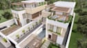 render proposed villa elevation drawing,duplex house,rooftop terrace design, skp