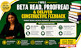 professionally beta read your book and provide detailed reader feedback
