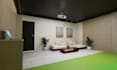 design golf simulator setup,3d golf lounge,man cave interior,indoor putting golf