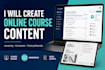 create online course content, curriculum elearning content script development