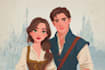 create a cartoon disney couple portrait