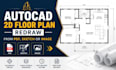 autocad 2d floor plan redraw from PDF, sketch or image