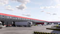 design 3d warehouse, logistics center, industrial building with realistic render