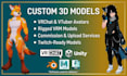custom 3d vrchat avatar, vtuber model and vrm with rigging, vrchat commission