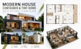 design modern house, container home and tiny home architectural floor plans