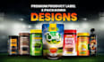 design premium food packaging, label, pouch, box, and snack packaging