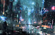 design a cyberpunk futuristic city and background