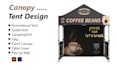 design a canopy tent design, feather flag, and tablecloth