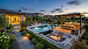 do luxury landscape backyard patio pool outdoor living space and 3d rendering