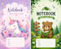 design notebook front cover, back cover and interior pages
