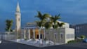 create 3d mosque design, islamic center, masjid, religion building visualization