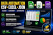 automate CSV excel json data processing and file conversion