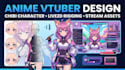 design anime chibi character, live2d vtuber background, rigging and full asset