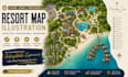 custom resort map illustration, hotel resort map vacation resort map visitor map