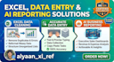 do excel data cleaning, data entry, and ai business reporting