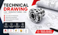 technical drawing, cad drawing, manufacturing drawing, cnc machining drawing