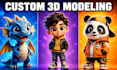 create cute 3d characters, mascot, cartoon, animals, modeling and chibi