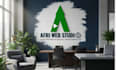 design office mockup google meet zoom virtual background with business logo