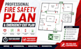 design fire safety plan, fire emergency exit plan, and evacuation drawing