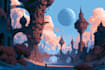illustrate a surreal landscape or city drawing