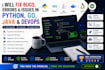 fix bugs, errors and issues in python, go, java and devops