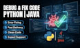 debug and fix python, java, and programming errors